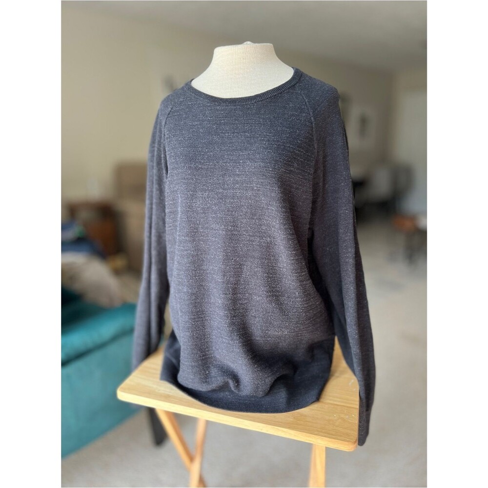 J. Crew Charcoal Gray Blue Textured Crewneck Sweater Pullover Raglan Size XL